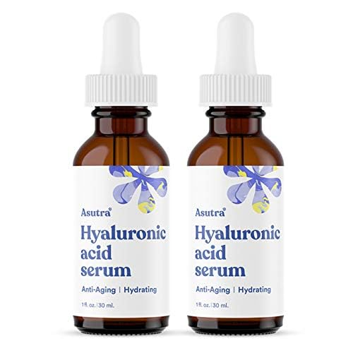 ASUTRA 2 Pack Hyaluronic Acid Serum for Face (1 Fl Oz) | 1 fl oz (Pack of 2)- Vitamin C & E, Aloe, Green Tea, Geranium & Jojoba Oil, Plumping Face Serum, Hydrating Facial Skin Care 1 Fl Oz (Pack of 2)