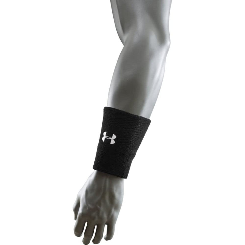 [Australia] - Under Armour Adult 6-inch Performance Wristband 2-Pack Black (001)/White One Size 