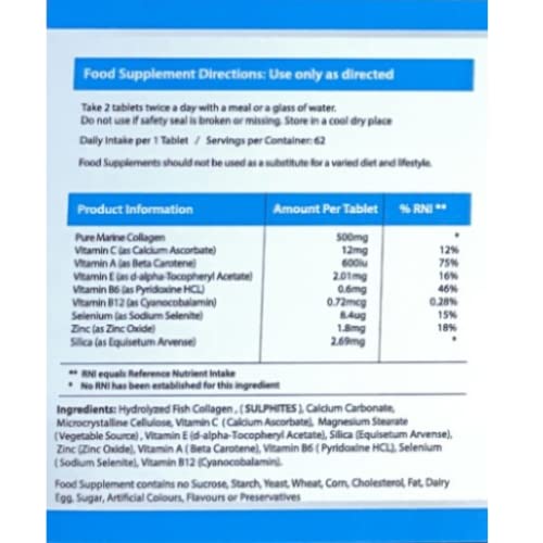 AHS Pure Marine Collagen Tablets, Types 1 & 3, with Vitamins A, C & E, 250 Tablets, Food Supplement
