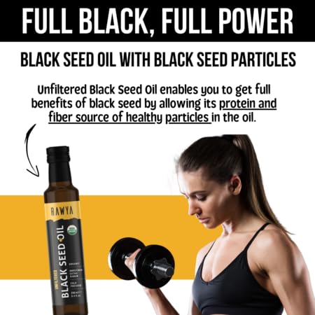 [Australia] - Black Seed Oil, Organic, Unfiltered, 8.4 Fl Oz, RAWYA, Cold Pressed, Glass Bottle, Nigella Sativa Oil, Non-GMO, Black Cumin Seed Oil, also known as Kalonji Oil, Nigella Oil 