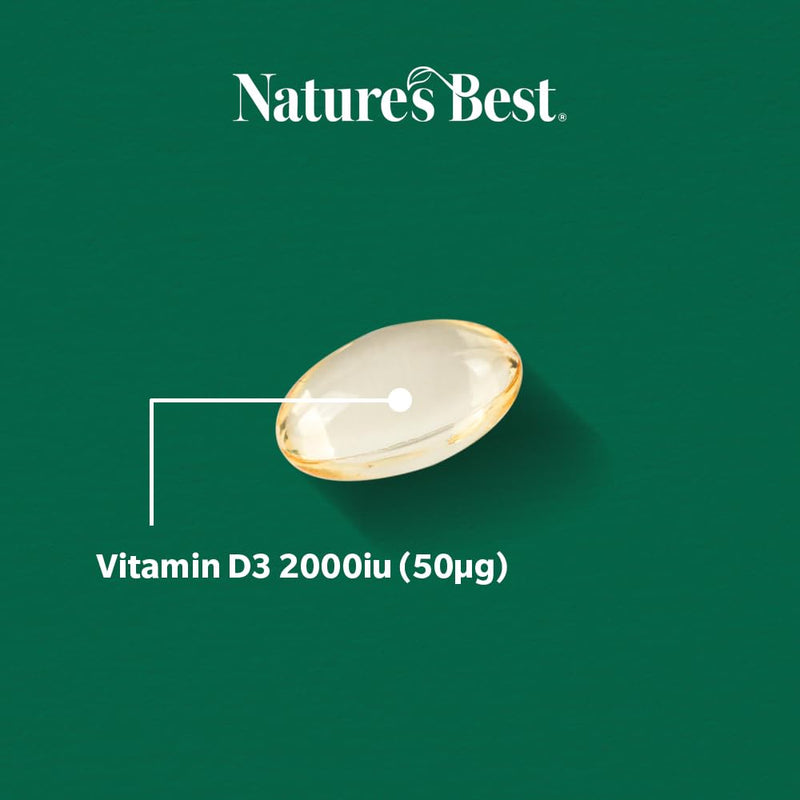 Nature's Best Vitamin D3 2000iu - High Strength & Highly Absorbable Supplement - UK Made - 180 Capsules (6 Months' Supply)