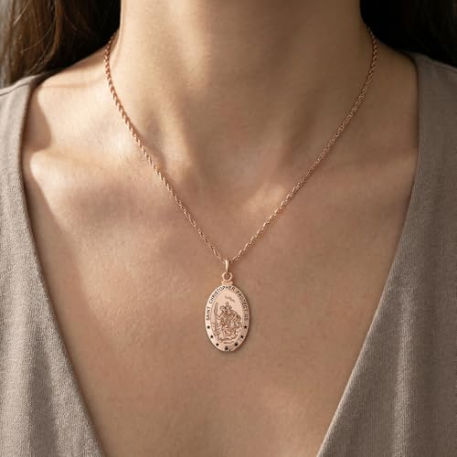 AFFY Saint Christopher Protect Us Pendant Necklace for Women Rose Gold