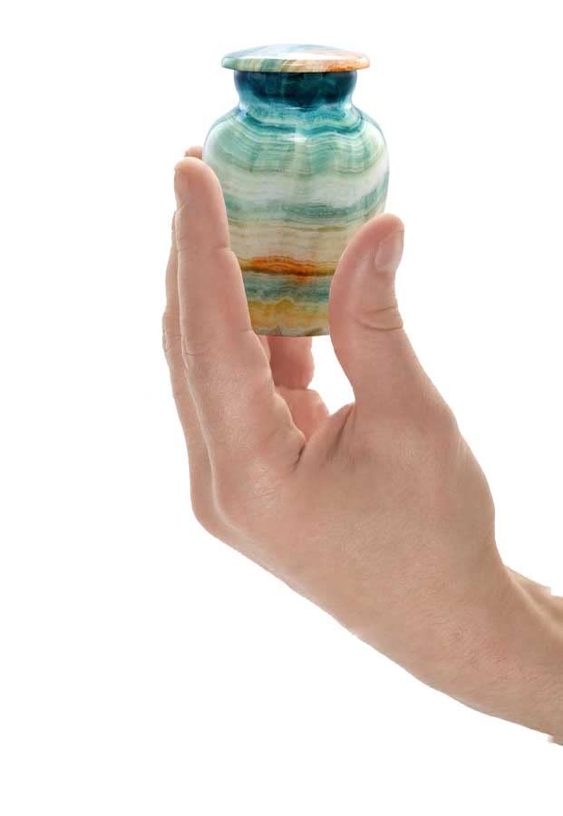 [Australia] - Small Keepsake Cremation Urns for Human Ashes - Marble Finish Metal Keepsake Urn - Mini Cremation Urn for Pet Ashes - Handcrafted Memorial Urn - Funeral Urns with Velvet Bag (Blue Marsh) Blue Marsh 