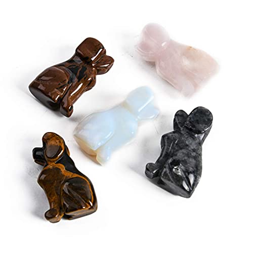 YGLINE Gemstone Crystal Dog Spirit Stone Figurine Rose Quartz