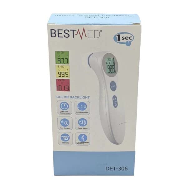 [Australia] - BESTMED 1 Second Reading Infrared Thermometer for Children & Adults | Forehead DET-306 | 3-Color Indicator, No-Touch | Fever Alarm 