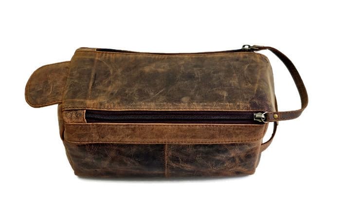 Leather Toiletry Wash Bag: Stylish Travel Organizer with Durable Construction and Water Resistant Lining.