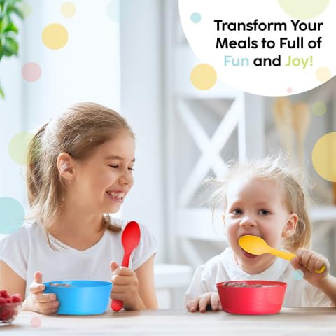 [Australia] - Toddler Utensils Set of 18 Plastic Kids Utensils Forks and Spoons - BPA FREE/Dishwasher Safe Toddler Flatware Set Brightly Colored Children's Safe Silverewre Cutlery Set 