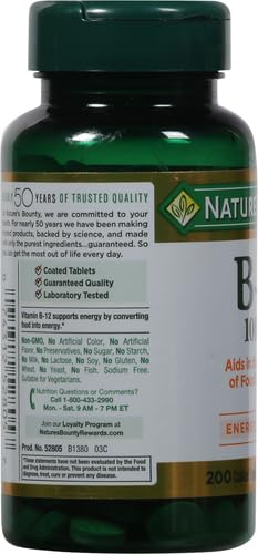 Nature's Bounty Vitamin B12 1000 mcg Supplements, Supports Energy Metabolism, 200 Ct (Pack of 2) 200 Count (Pack of 2)