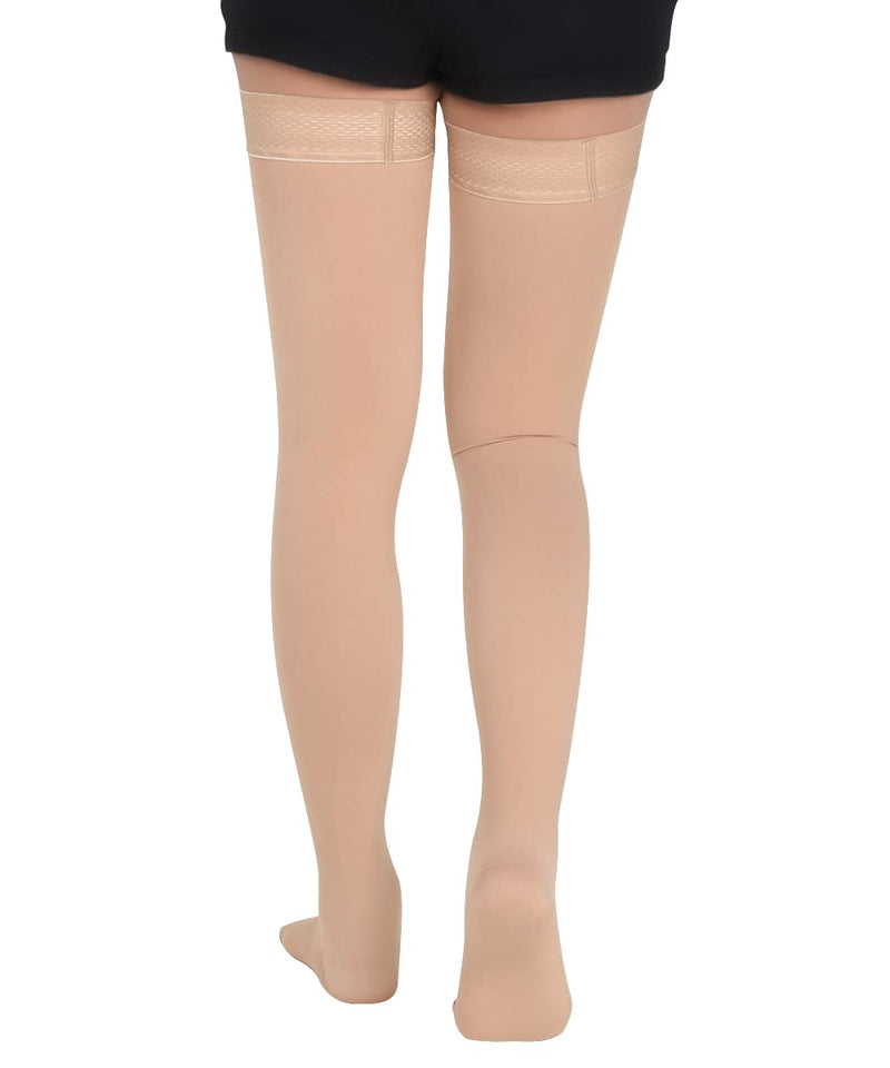 [Australia] - Medical Thigh High Compression Stockings 15-20 mmHg for Women & Men Firm Support Hose Socks with Silicone Dot 5-Closed Toe Beige Medium 