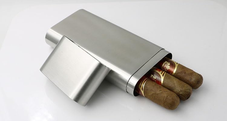 [Australia] - Stainless Steel 3-Finger Cigar Case Three-Fingers Cigar Tube Pocket 3 Cigar Holder (Brushed) Brushed 