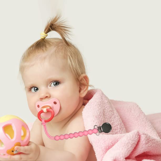 [Australia] - Pacifier Clips Baby Girls - MORIBOX Paci Clip Soothe Baby Binky Holder for Shower Birthday Gift 2 Pack R-Pink 