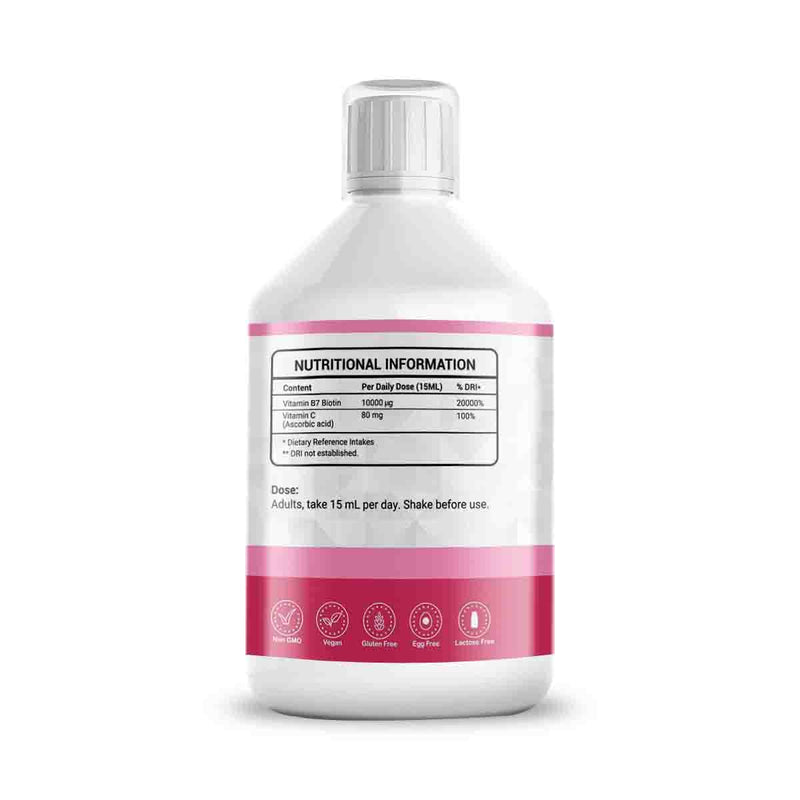 Pharmanostix Liquid Biotin - High Strength 10000mcg - for Healthy Hair, Skin & Nails - Contains Vitamin C & 100% Orange Natural Flavour - More Absorption Than Pills or Capsules - 500ml, 33 Day Supply