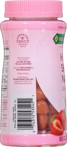 Nature's Bounty Optimal Solutions Hair, Skin & Nails Vitamin Gummies Strawberry 80 Count (Pack of 1)