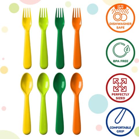 [Australia] - Toddler Utensils Set of 18 Plastic Kids Utensils Forks and Spoons - BPA FREE/Dishwasher Safe Toddler Flatware Set Brightly Colored Children's Safe Silverewre Cutlery Set 