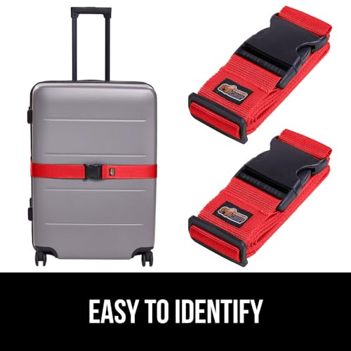 GORILLA GRIP Luggage Straps and Tactical Flashlights, Luggage Straps Tightening Belts 8 Pack, Tactical Flashlight Adjustable Mode 2 Pack, Both in Red, 2 Item Bundle