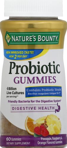Nature's Bounty Probiotic Gummies, Immune Health & Digestive Balance, Pineapple, Raspberry and Orange Flavor Gummies, 60 Ct (Pack of 3) Pineapple, Raspberry & Orange 60 Count (Pack of 3)