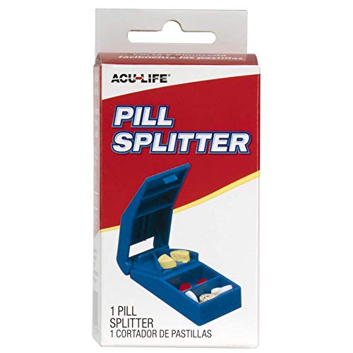 Acu-Life Pill Cutter with Storage, Cut Pills, Vitamins and Tablets, Blue | Stainless Steel Blade, Sturdy, Accurate, Safely Cuts in Half Small, Tiny and Large Pills, for Seniors, Pets, BPA Free