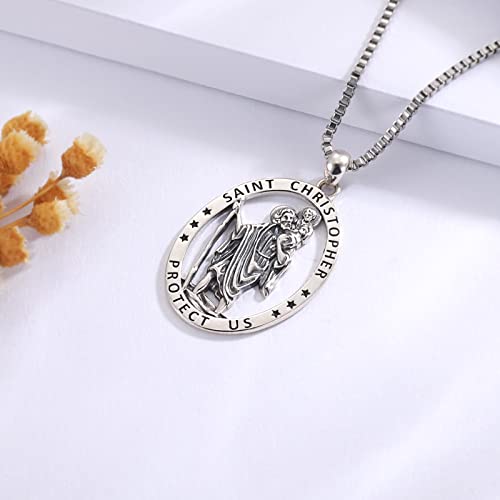 MANBU Sterling Silver Saint Christopher Necklace Women Men