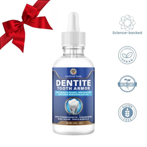 Medicinal Foods Dentite Tooth Armor Liquid Drops | Nano Hydroxyapatite Oral Care Formula | Fluoride-Free Toothpaste Booster | Nano Silver + Theobromine Found in Cacao | Fresh Breath Support (60 ml)