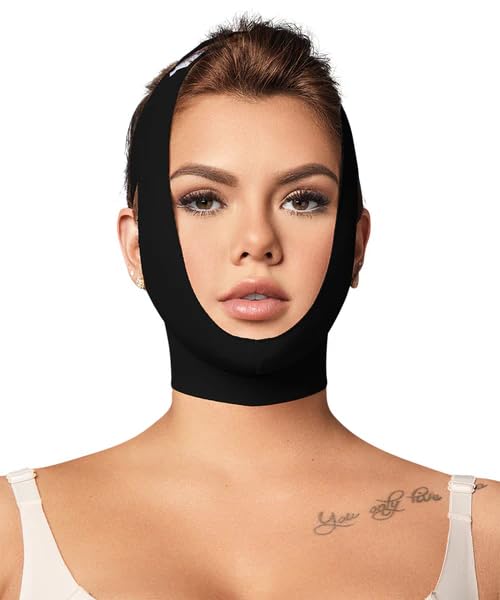 Forma Tu Cuerpo Chin Strap for Sleeping - Face Slimming Double Chin Reducer, V Line Lifting Mask, Jawline Shaper for Women, Face Compression Garment After Chin Lipo, Post Surgical Chin Strap BLK One Size Black