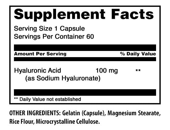 Amazing Formulas Hyaluronic Acid 100 Mg Supplement | Capsules | Non-GMO | Gluten-Free | Made in USA (1 Pack, 60 Count) Unflavored - 60 Count (1 Pack) 60 Count (Pack of 1)