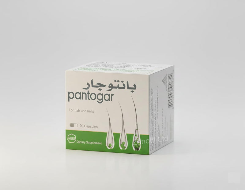 Pantogar Dietary Supplement Hair and Nail Support Original German Formula Packed in Egypt – 90 Capsules, One Month Supply