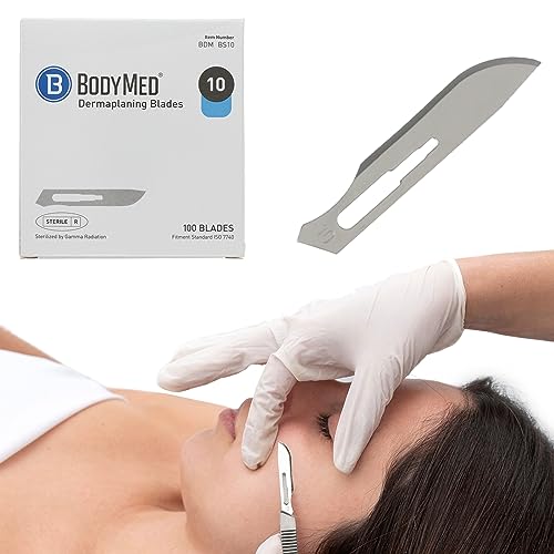 BodyMed Dermaplaning Blades #10 in Stainless Steel, 100 PCS - Disposable, Sterile Scalpel Blades for Estheticians, Facial Exfoliation, Hair Removal, Skin Care, Surgical & Podiatry Use Stainless Steel #10, 100 PCS