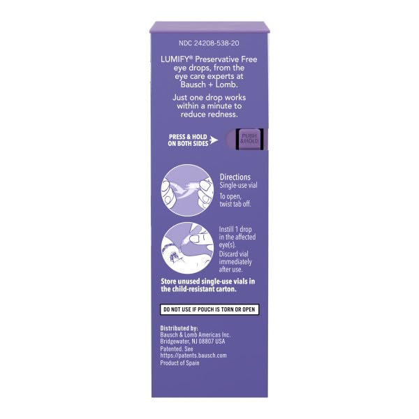 [Australia] - LUMIFY Redness Reliever Preservative Free Eye Drops, 20 Single Use Vials (Pack of 2) 