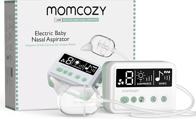 [Australia] - Momcozy Nasal Aspirator for Baby, „ÄêHospital-Grade„Äë 70 KPa Strong Suction & 9 Suction Levels Nose Sucker, Electric Nose Cleaner for Toddler & Newborn, Soothe Light & Lullabies, BPA Free Silicone Tips 