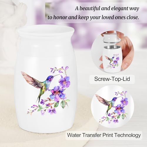 Abooxiu Small Hummingbird Mini Urn for Ashes Aluminium Memorial Small Ash Keepsake Urn Purple Hummingbird