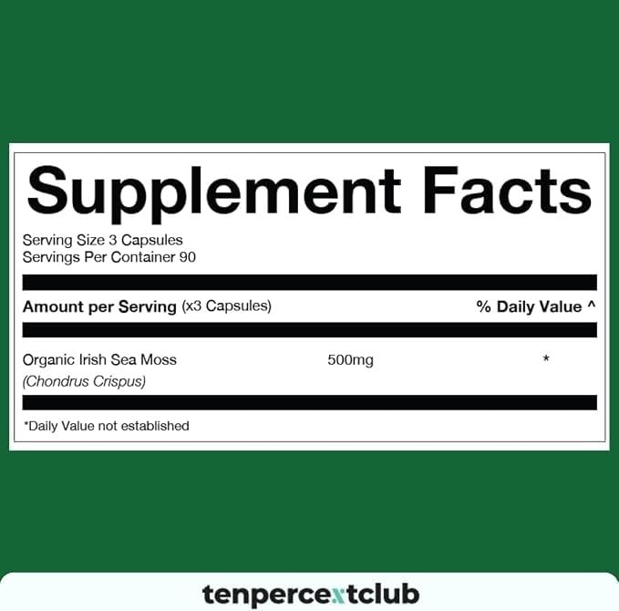 Irish Sea Moss Capsules, Immune Support & Health — Raw Sea Moss Supplement, Thyroid Function, Skin Vitality, Nutrient Absorption, Natural Superfood Blend - 90 Capsules