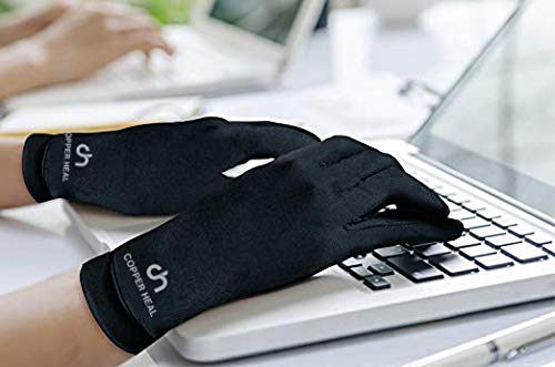 COPPER HEAL Copper Compression Gloves (PAIR) for Men and Women - Highest Copper Infused FULL FINGER Compression Gloves Hand Medium