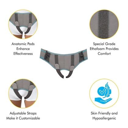 Hernia Belt for Men Hernia Support Truss for Single/Double Inguinal or Sports Hernia, Adjustable Waist Strap with 2 Removable Compression Pads Breathable Material (GREY) (Medium(32" - 36")) Medium(32" - 36")