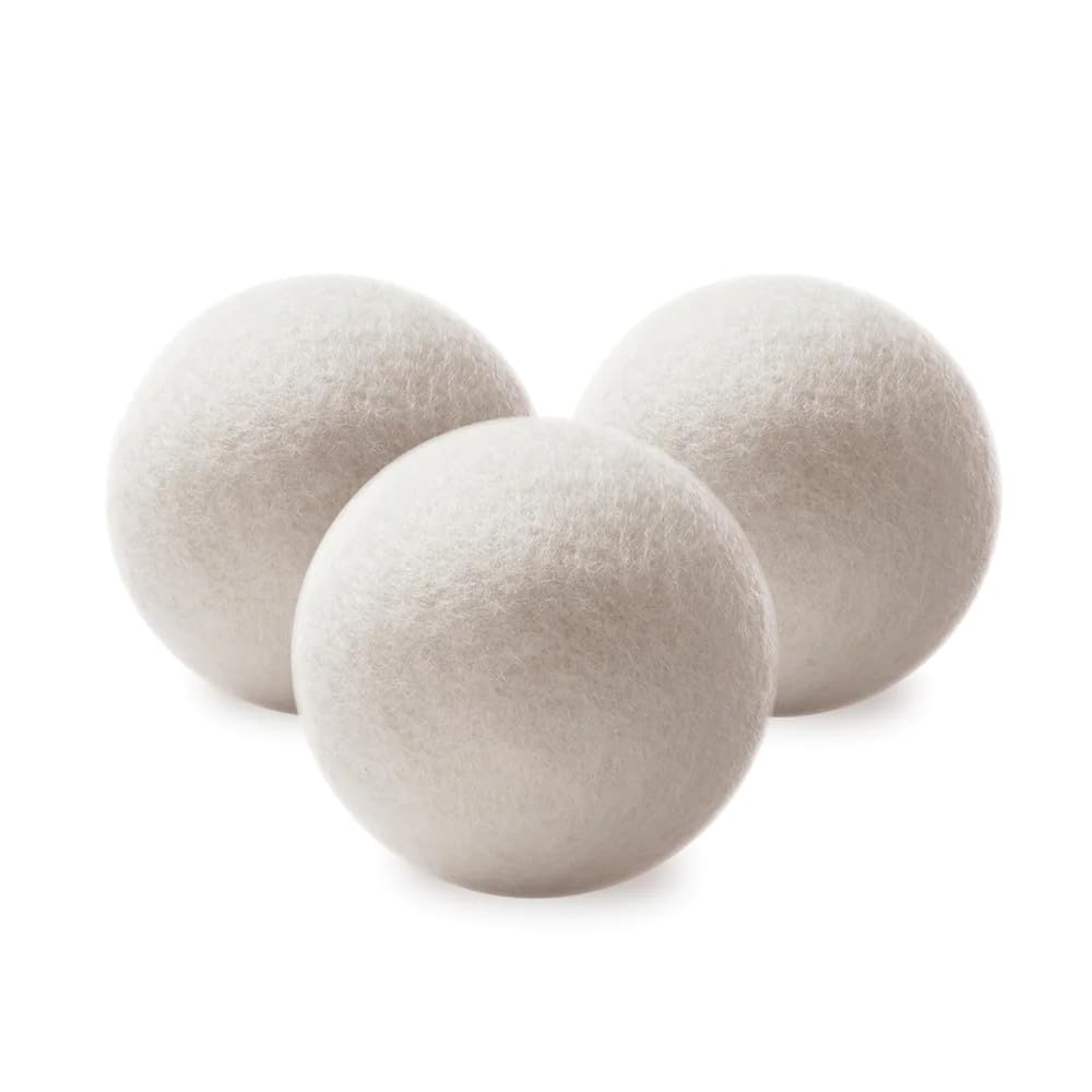 Wool Dryer Balls 3Pack,Natural Fabric Softener 100% Organic Premium XL New Zealand Wool,Reusable, Reduces Clothing Wrinkles and Baby Safe, Saving Energy & Time, White 3 Count (Pack of 1)