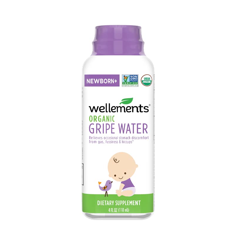 Wellements Organic Gripe Water | Relieves Occasional Stomach Discomfort from Baby Gas, Colic, Hiccups and Fussiness | Certified Organic and Non-GMO | No Artificial Flavors | 4 Fl Oz. | Ages Newborn+ Gripe Water-1 Pack