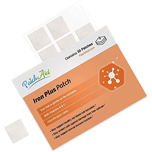 Patch Aid Iron Plus - 30 Daily Topical Patches. 100% Natural & Vegan. Allergy & Filler Free. High Absorption and More bioavailable. Suitable for Sensitive stomachs & bariatric.