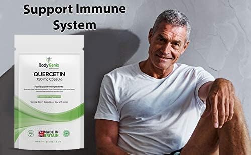 Bodygenix Quercetin 750mg Capsules - Immune System Brain Cardiovascular Health Joints Support Energy Boost Natural Vegan Supplement - 180 Capsules 6 Month Supply