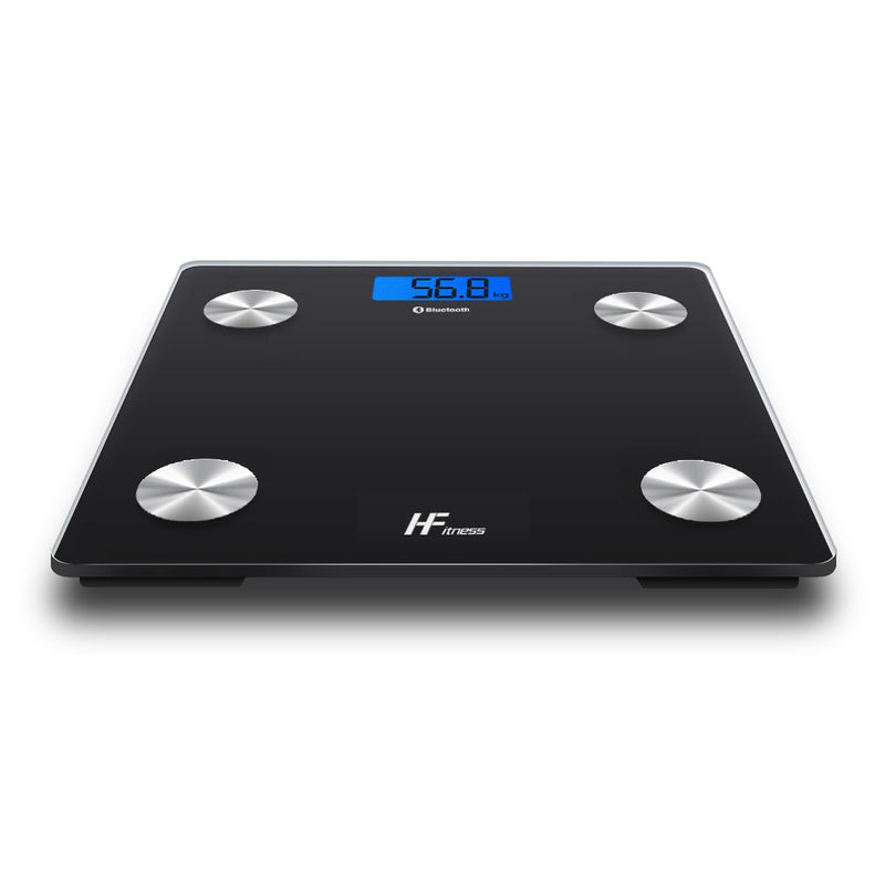 [Australia] - HF body fat scales 28x28cm 19x BODY DATA iOS and Android app Intelligent digital personal scales scales people body scales body weight meter BMI Bluetooth black with blue backlight 