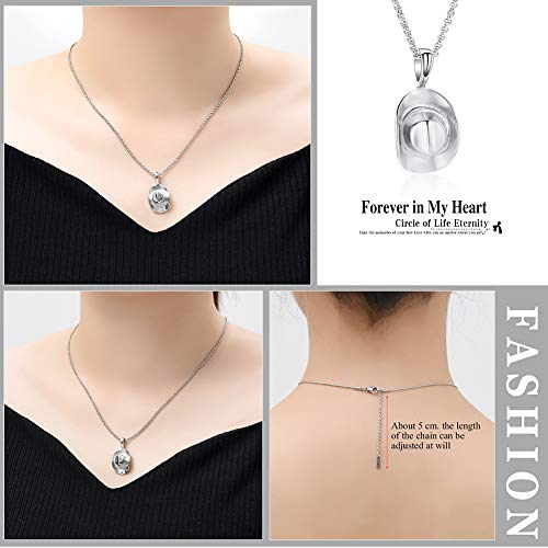 Hearbeingt Cowboy Hat Urn Necklace for Ashes Cremation Jewelry Silver
