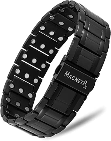 [Australia] - MagnetRX¬Æ 3X Strength Magnetic Bracelets for Men ‚Äì Effective Titanium Mens Magnetic Bracelet ‚Äì Premium Fold‚Äìover Clasp & Adjustable Length with Sizing Tool & Gift Box (Black) Black (3X Strength) 