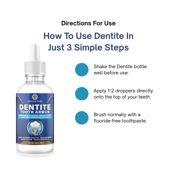 Medicinal Foods Dentite Tooth Armor Liquid Drops | Nano Hydroxyapatite Oral Care Formula | Fluoride-Free Toothpaste Booster | Nano Silver + Theobromine Found in Cacao | Fresh Breath Support (60 ml)