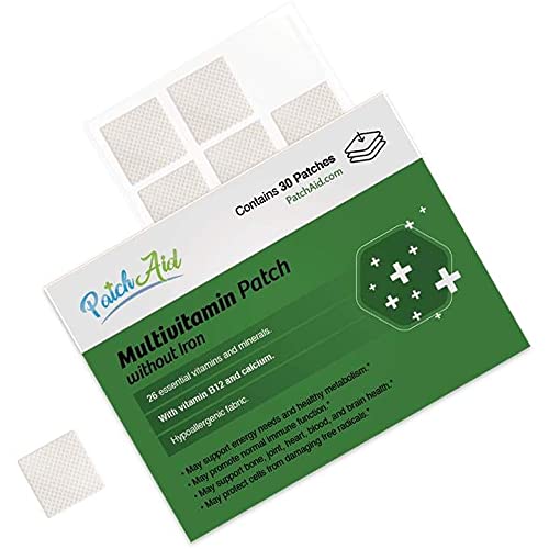 Patch Aid Multivitamin Without Iron - 30 Daily Topical Patches. 100% Natural & Vegan. Allergy & Filler Free. High Absorption and More bioavailable. Suitable for Sensitive stomachs & bariatric.