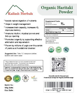 [Australia] - Organic Haritaki Powder USDA Certified Organic, 1 Pound - Terminalia chebula - Digestive Health - Detoxification & Rejuvenation for Vata* 1 Pound (Pack of 1) 
