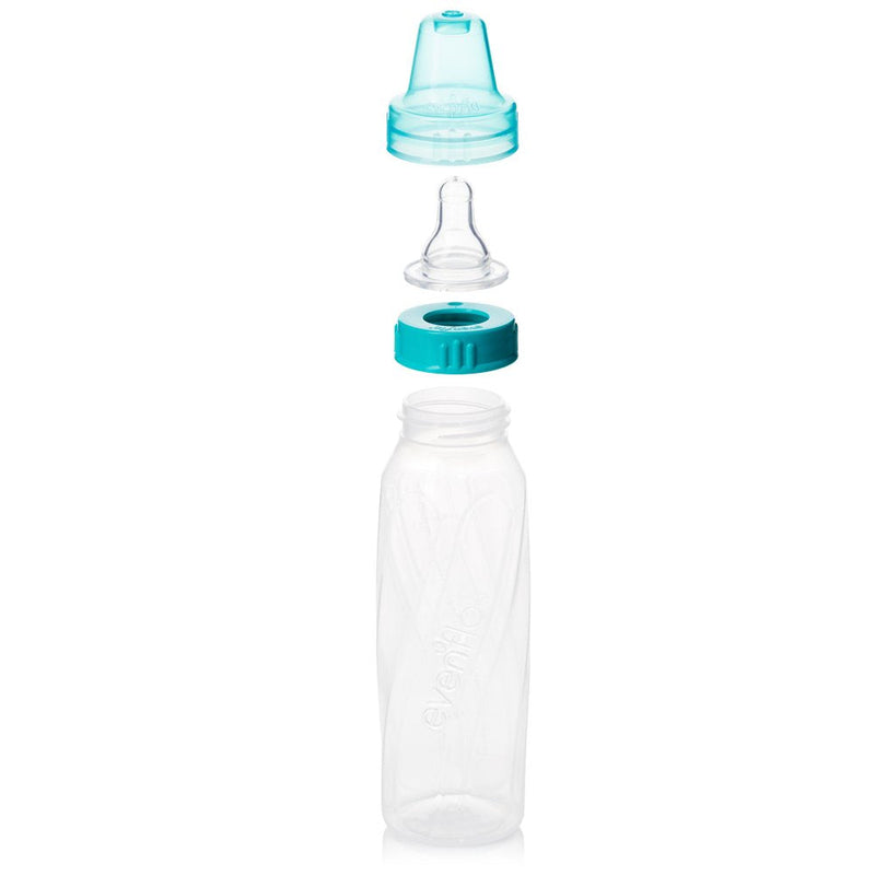 [Australia] - Evenflo Feeding Classic Clear Plastic Standard Neck Bottles for Baby, Infant and Newborn - Teal/Green/Blue, 8 Ounce (Pack of 12) 