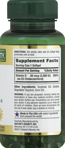 Nature's Bounty, D 2000 Iu Softgels, 150 Count Unflavored 150 Count (Pack of 1)