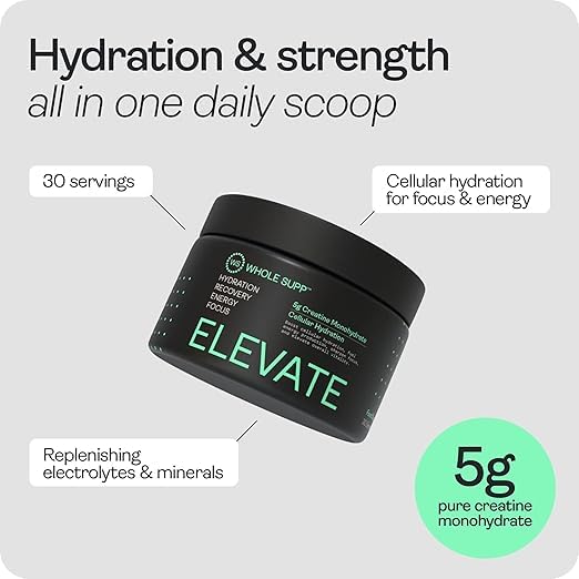 Elevate Creatine Powder with Electrolytes - Mango Flavour – 5g Pure Monohydrate Formula to Boost Energy, Sharpen Focus & Enhance Recovery – 30 Servings (270g) Intra & Post Workout Drink