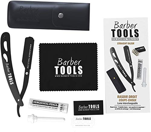 [Australia] - BARBER TOOLS ✮ Razor with box and 5 razor blades + polishing cloth + black case 