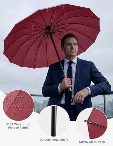 G4Free 54 Inch Large Windproof Umbrella Auto Open Classic Wooden J Handle 54 Inch Strong Windproof Large Umbrella Auto Open Wooden Handle