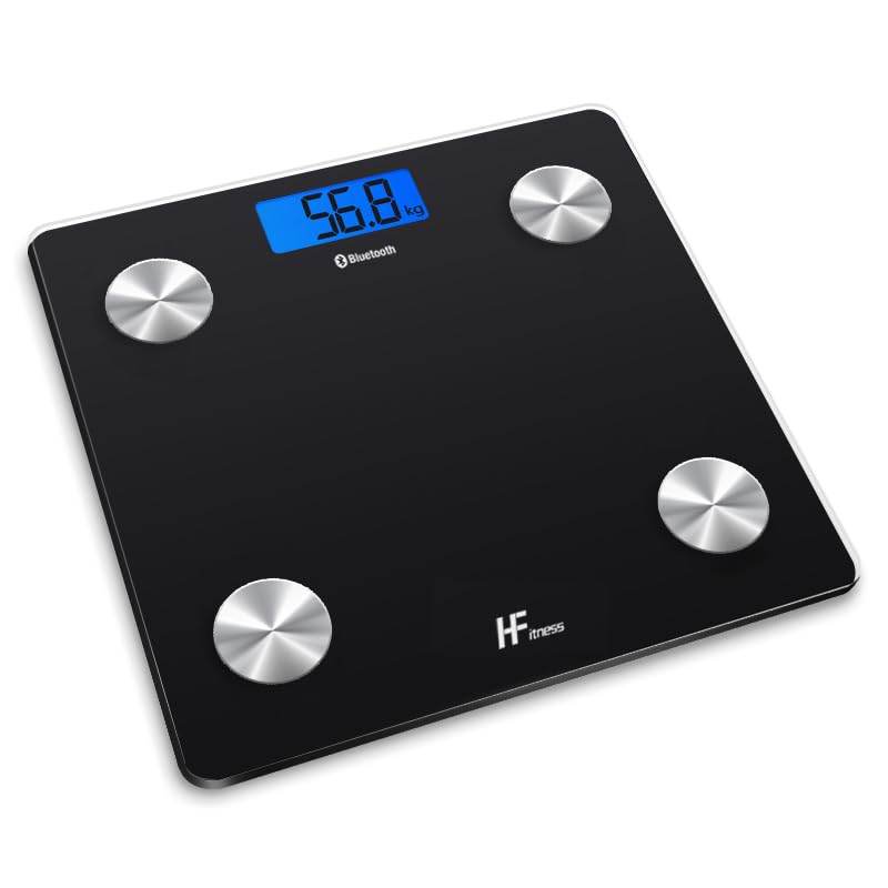 [Australia] - HF body fat scales 28x28cm 19x BODY DATA iOS and Android app Intelligent digital personal scales scales people body scales body weight meter BMI Bluetooth black with blue backlight 