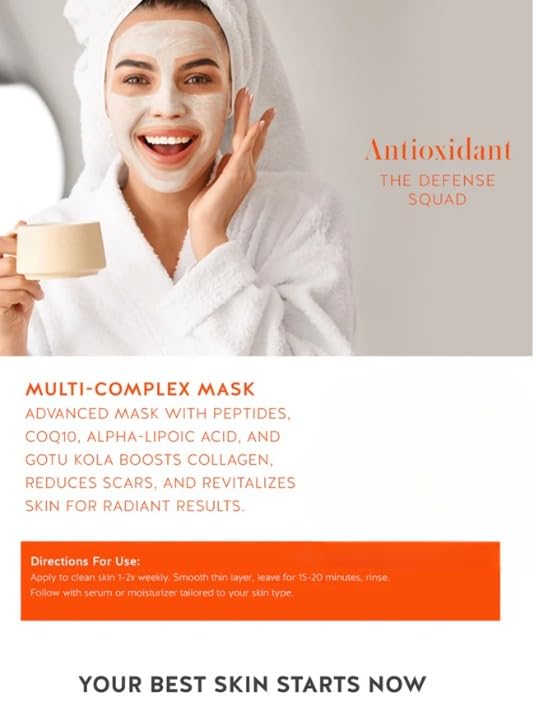Celest Beauty Antioxidant Deep Hydration Face Mask Skincare, Boosts Collagen, Vitamin C, Coenzyme Q10, Alpha Lipoic Rich Extracts for your Anti Aging Revitalized Radiant Skin. 4 Fl Oz Large Size